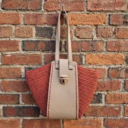 Crochet Shoulder Bag with Leather Details, Boho Tote Purse, Handmade Summer Bag