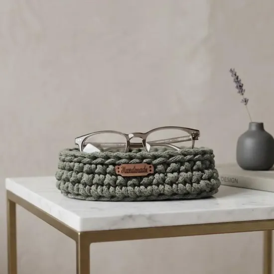 Crochet Glasses Holder, Eyeglasses Organizer Basket, Bedside Glasses Storage