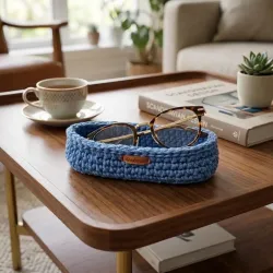 Crochet Glasses Holder, Eyeglasses Organizer Basket, Bedside Glasses Storage