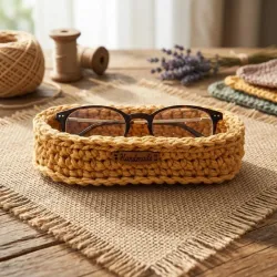 Crochet Glasses Holder, Eyeglasses Organizer Basket, Bedside Glasses Storage