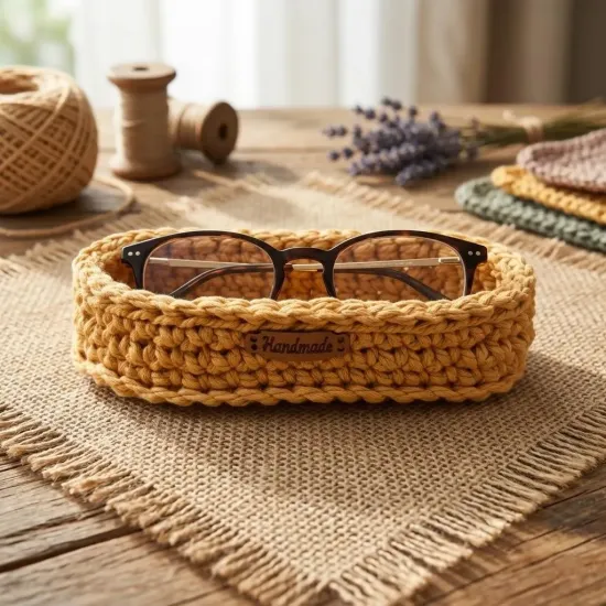 Crochet Glasses Holder, Eyeglasses Organizer Basket, Bedside Glasses Storage