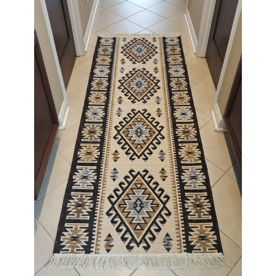 Brown & Beige Anatolian Kilim Rug – Vintage Bohemian Reversible Area Rug by Motifium