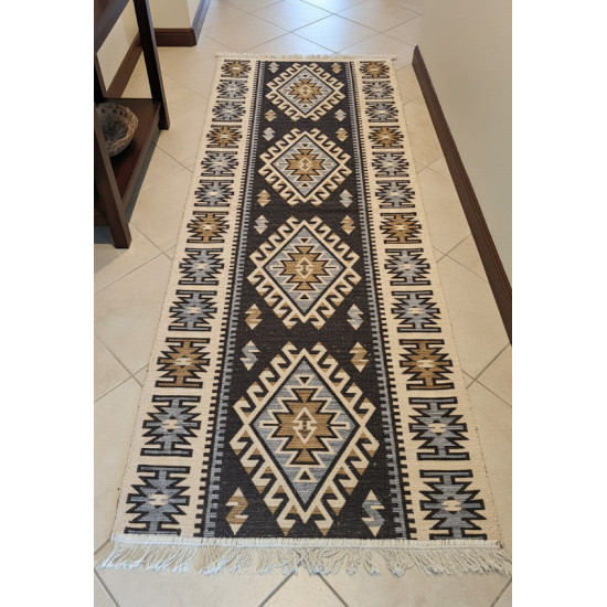 Brown & Beige Anatolian Kilim Rug – Vintage Bohemian Reversible Area Rug by Motifium