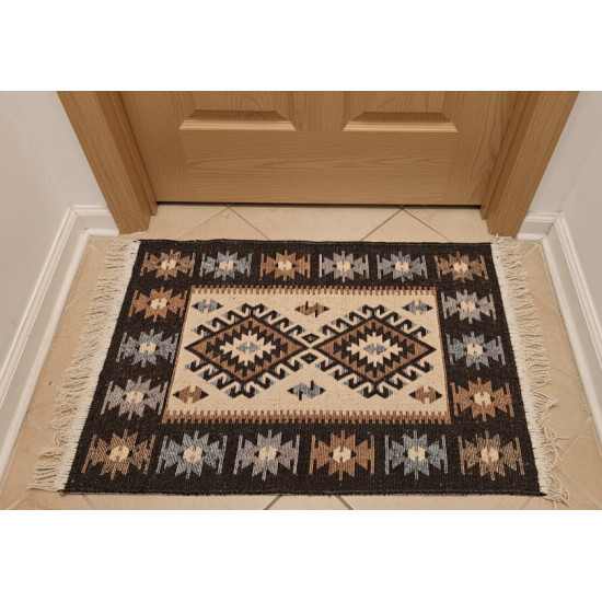 Brown & Beige Anatolian Kilim Rug – Vintage Bohemian Reversible Area Rug by Motifium
