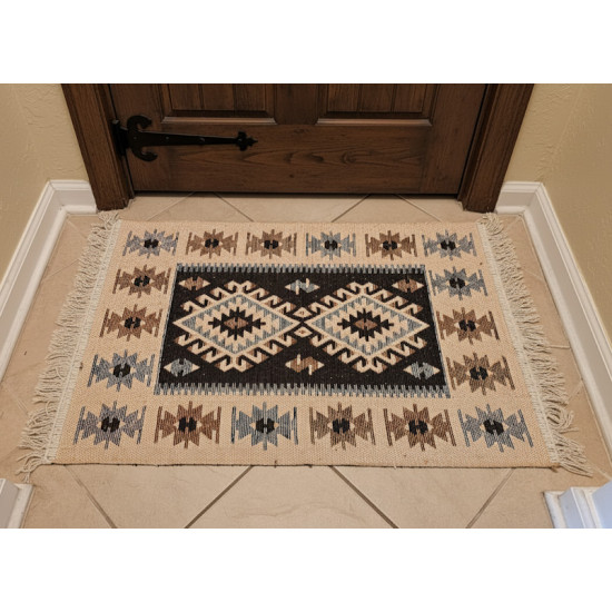 Brown & Beige Anatolian Kilim Rug – Vintage Bohemian Reversible Area Rug by Motifium