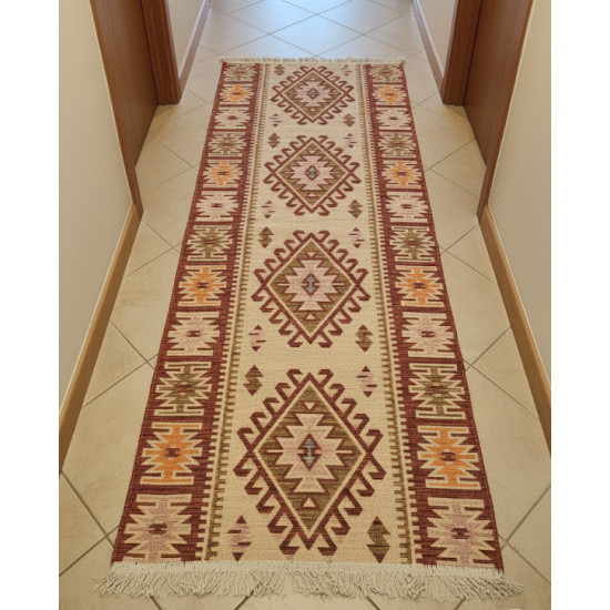 Orange & Beige Anatolian Kilim Rug – Vintage Bohemian Reversible Area Rug by Motifium