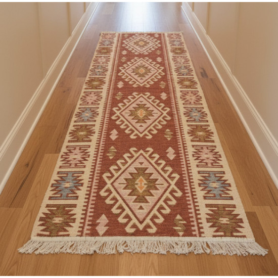 Orange & Beige Anatolian Kilim Rug – Vintage Bohemian Reversible Area Rug by Motifium