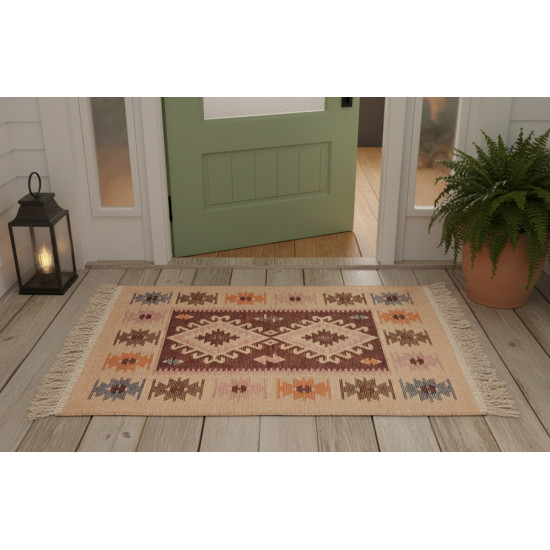 Orange & Beige Anatolian Kilim Rug – Vintage Bohemian Reversible Area Rug by Motifium