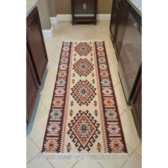 Red & Beige Anatolian Kilim Rug – Vintage Bohemian Reversible Area Rug by Motifium