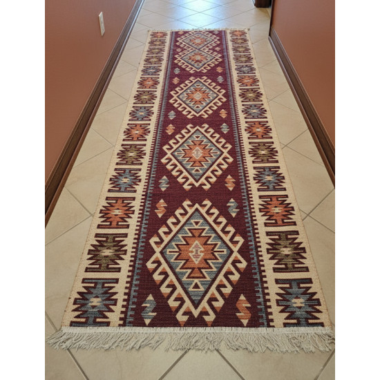 Red & Beige Anatolian Kilim Rug – Vintage Bohemian Reversible Area Rug by Motifium