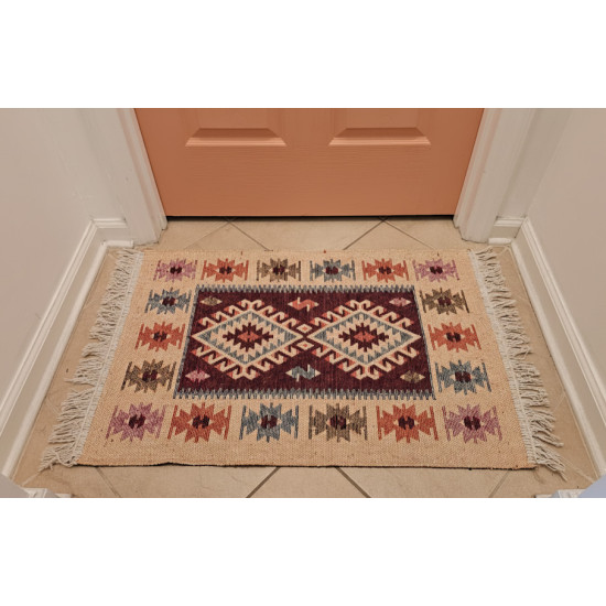 Red & Beige Anatolian Kilim Rug – Vintage Bohemian Reversible Area Rug by Motifium