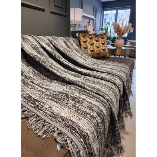 Black & White Modern Reversible Sofa Cover – Textured Vertical Design Throw Blanket for Stylish Living Spaces