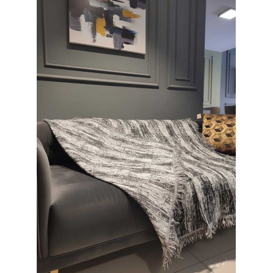 Black & White Modern Reversible Sofa Cover – Textured Vertical Design Throw Blanket for Stylish Living Spaces