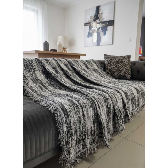Black & White Modern Reversible Sofa Cover – Textured Vertical Design Throw Blanket for Stylish Living Spaces