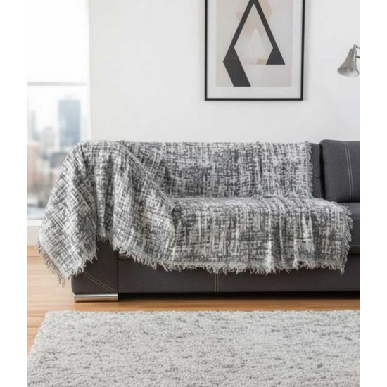 Gray Ushak Rug with Vertical Lines Pattern – Reversible Anatolian Kilim Decorative Sofa Cover for Living Room, Hallway or Entryway