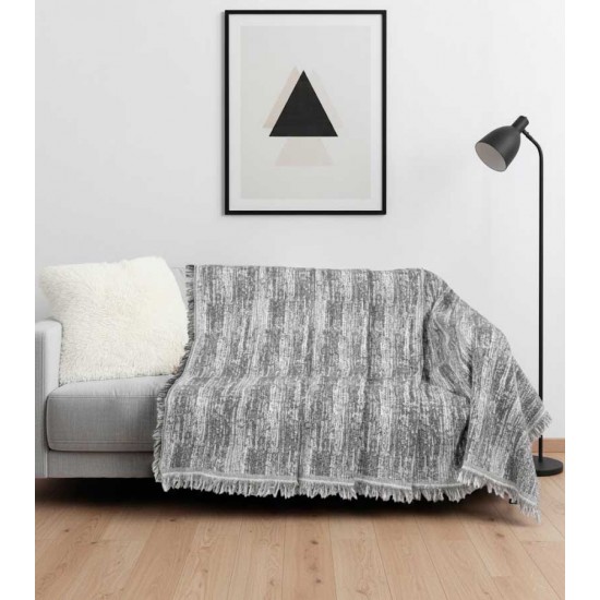 Gray Ushak Rug with Vertical Lines Pattern – Reversible Anatolian Kilim Decorative Sofa Cover for Living Room, Hallway or Entryway